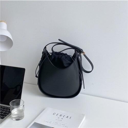Korean style Drawstring Bucket Bags for Women 2021 Brand Shoulder bag Small PU Leather Handbags and Purses Female Crossbody bags