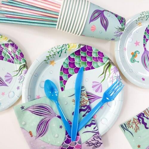 Mermaid Dream Cake Decoration Fish Scale Paper Plate Birthday Party Decoration Holiday Supplies Pull Flag Birthday Decoration