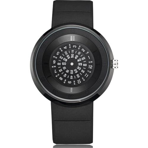 Unique Turntable Black Quartz Wristwatch Men Creative Time Code Watch Waterproof Design Light Sort Cool 3D Scale Fashion Watches