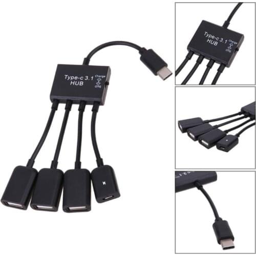 Type-C 3.1 4 In 1 Micro USB Hub OTG Cable Extension Adapter for Android Samsung Tablet HUB with Power Supply