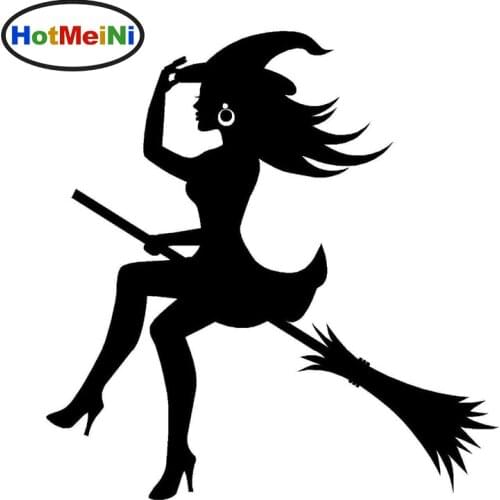 HotMeiNi 11.5*12cm Funny Car Sticker Witch Sexy Whitch on A Broomstick Figure Car Window Body JDM Vinyl Decal 13 Color