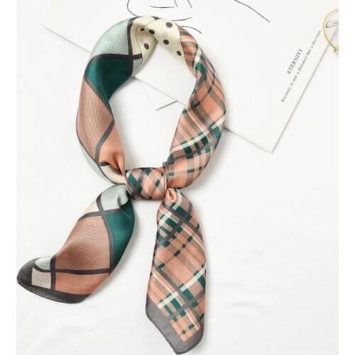 Yishine New Fashion Silk Scarf Women Plaids Dots Pattern Multifunctional Square Scarves Foulard Wrap Small Hijab 70x70cm
