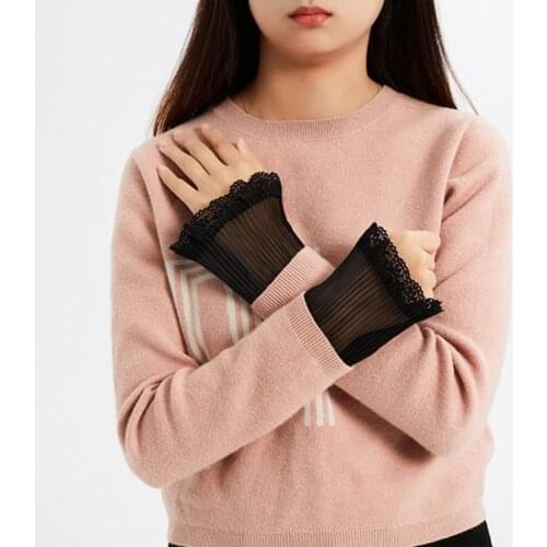 Women Organza Wrinkled Layered Horn Cuffs Ruffled Lace Detachable Fake Sleeves X7JB