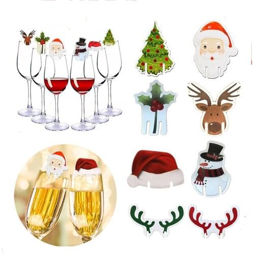 30Pcs Christmas Cup Card Xmas Party Santa Hat Wine Glass Decoration Home Table Place Decorations 2022 Christmas Party Supplies