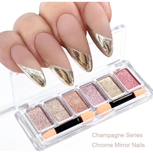 4/6 Colors Magic Mirror Glitter Powder Chrome Nail Pigments Champagne Rub Nail Art Dust With Brush Decorations Manicure JI1933-1