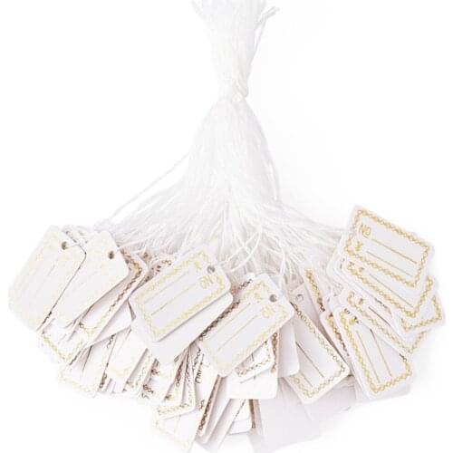 500pcs White Paper Price Tags Gift Marking Tags Rectangle Blank Label Display Mini Tags 26x15mm Jewelry Tags with Hanging String