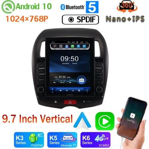 9.7" Vertical Style Car Media GPS Android 10 360 Camera Radio For Mitsubishi ASX Peugeot 4008 Citroen C4 2010-2018 PX6 4+64G DSP