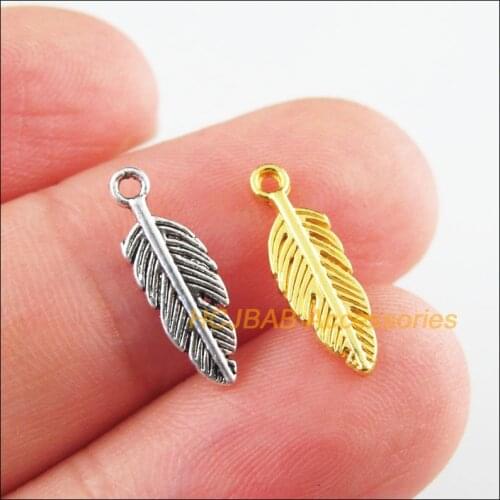 90Pcs Retro Tibetan Silver Tone Gold Color Tiny Leaves Charms Pendants 4.5x14.5mm
