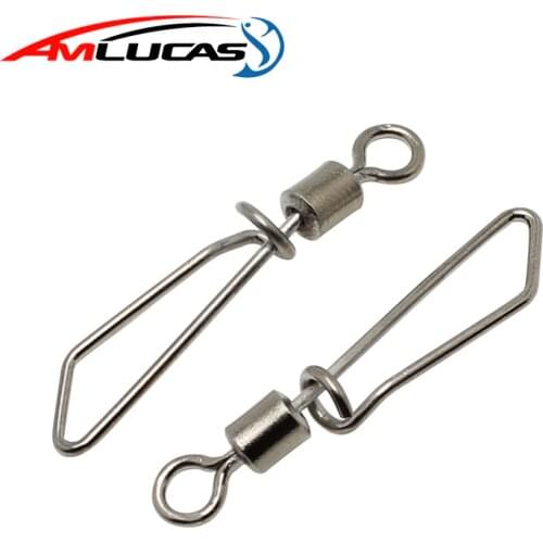 Amlucas 20pcs/lot Connector Barrel Swivel Rolling Swivels for Fishing With T shape Snap Fishing Tackle Pesca Accessory WE286