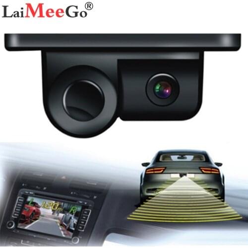 PZ451 2 In 1 Auto Car Reversing Kit Video Parking Sensor Backup Rear Smart HD View Camera Radar Detector Sensors Buzzer Alarm