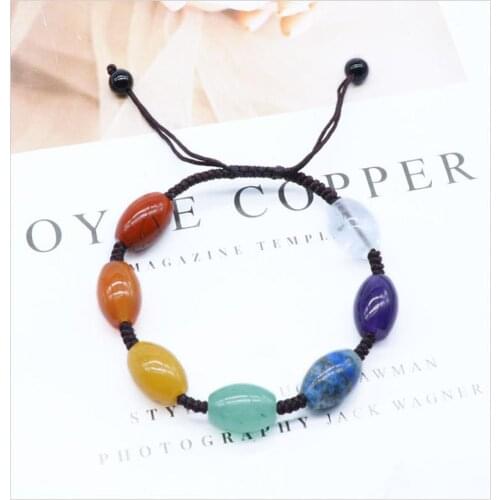 Wholesale 6pcs/Lot Seven Chakra Bracelet Hand-Woven Rice beads Bracelet for Meditation and Healing Red Jasperss Mixed Clr