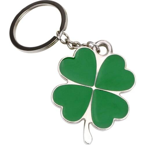 Steel Stainless Interior Accessories Green Leaf Keychain Purse Bag Pendants Lucky Key Chain Four-leaf Clover Key Rings