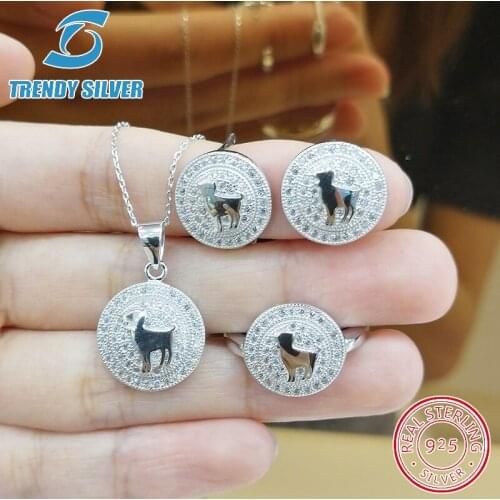 Pure 925 sterling silver zirconia CZ jewelry set ring earrings for woman pendant necklace 12 Constellations birthday gift Aries