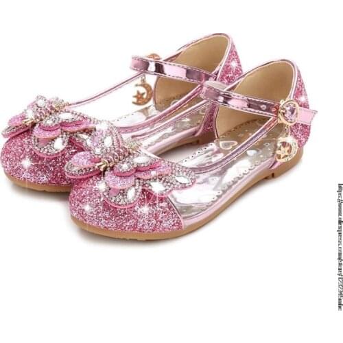 Disney girls leather shoes tendon flat bottom elsa princess crystal shoes frozen single shoes shiny rhinestones comfortable Anna