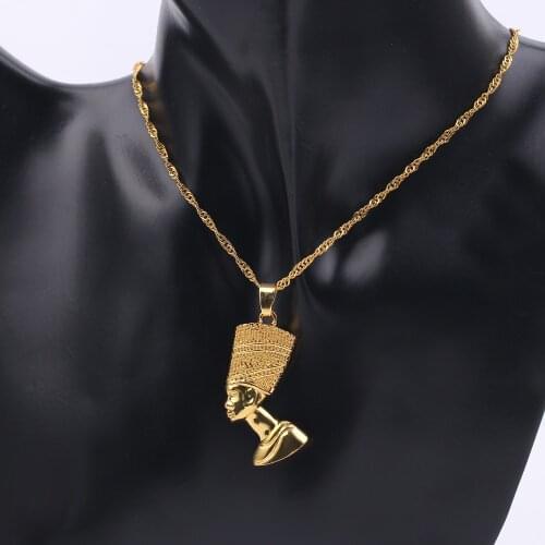 Exotic Egyptian Queen Nefertiti Pendant Necklaces for Women Men Jewelry Gold Color Unisex Necklace Jewelry African Wholesale