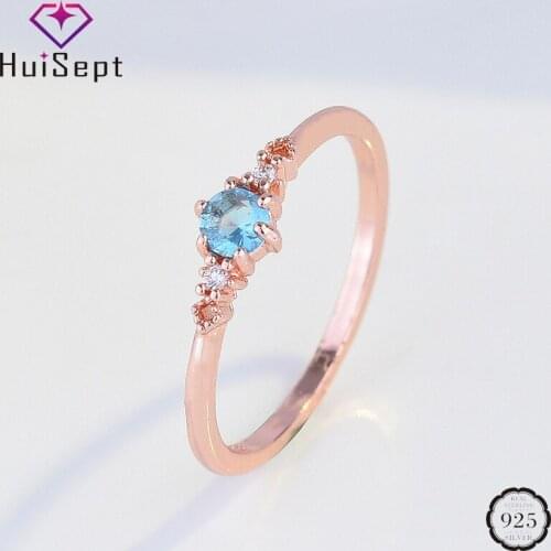 HuiSept Fashion 925 Silver Rings Jewellery Sapphire Zircon Gemstones Rose Gold Female Ring Ornaments for Wedding Gifts Wholesale