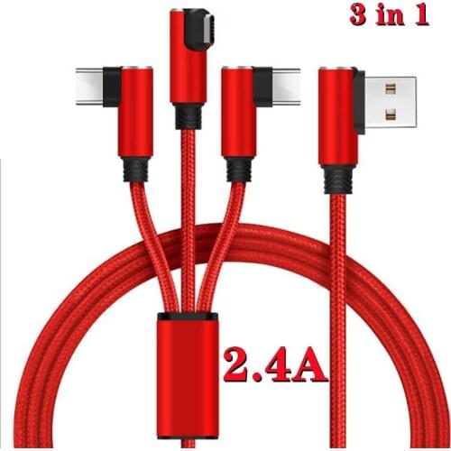 3 In 1 90-degree bend Braide Fast Charging Cable Typec Micro Usb Cable Lighitnig Smart Charge For iphone 11 10 X Xiaomi Samsung