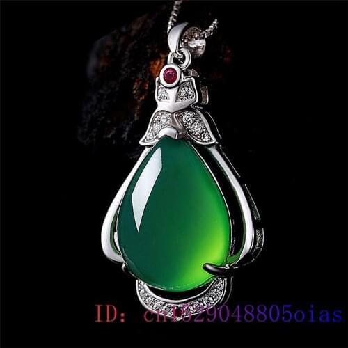 Jade Water drop Pendant Charm Gemstone Chalcedony Chinese 925 Silver Jewelry Fashion Necklace Agate Amulet Women Natural Gifts