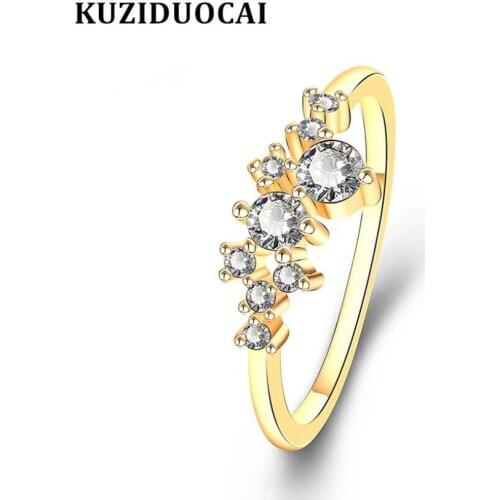 Kuziduocai New Hot Fashion Jewelry Zircon Stainless Steel Quaint laconic Starry Wedding Bride Party Rings For Women Girls R-921