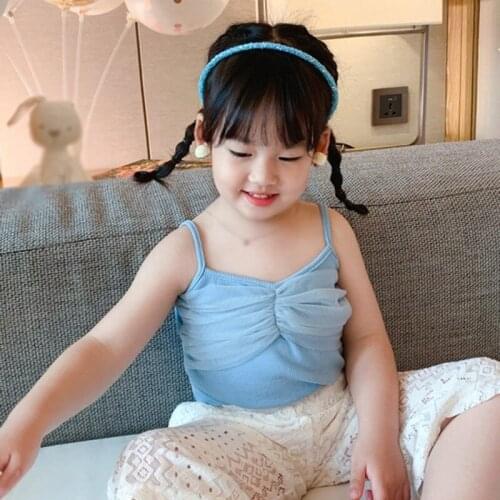 Summer Children Fashion Girl Sleeveless Top Camisole Mesh Bow Tank Kid Clothing Solid Color Korean Vest