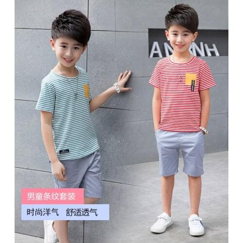 Hot Sale Boys Clothing Children Summer Boys Teenager Clothes Striped Kids Boy Clothing Set T-shit+Pants Cotton 3-12 Years
