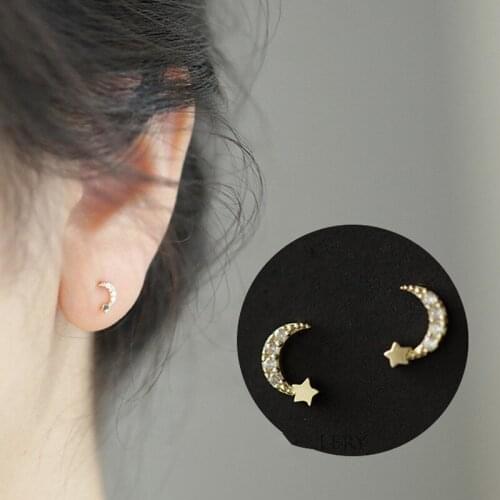 Liemjee Wholesale Elegant S925 Silver Mini Moon Stars Earrings Fashion Jewelry For Women Luxury Namour Charm Gift All Seasons