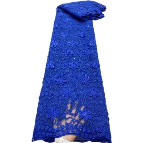 Small Flowers Embroidery Plain Royal Blue 2021 Summer 3D Elegant Applique Sequins Turtle Aso-Ebi Nigeria Lace Fabric T070