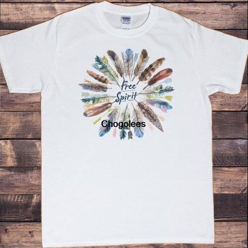 Men White T Shirt Free Spirit feathers Design Love & Peace Arrows Print TS678