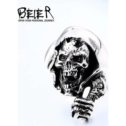 BEIER Stainless steel Punk Motorcycles Biker Zombie Vampire Skull Fashion Death Sickle Ring halloween party gift for man BR8-559