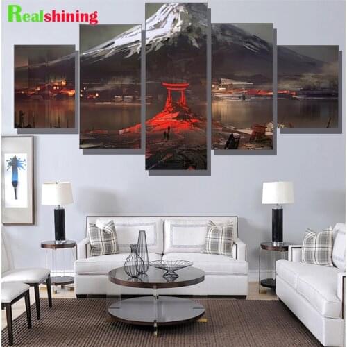 5pcs Abstract Art diamond Painting Mount Fuji Japan Drawing Painting Artwork full square round drill Wall Art Home Decor N1678