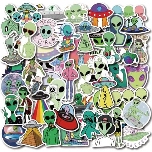 VANMAXX 50 PCS Cartoon Aliens Stickers Waterproof PVC Decal for Laptop Helmet Bicycle Luggage Phone Case Car