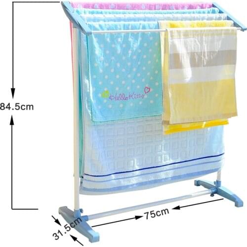 BYN Sky Blue Floor Standing Cloth Towel Laundry Rail Rack Trouser Holder Dry Hanging Rod Rack for Balcony Bedroom DQ0074-P
