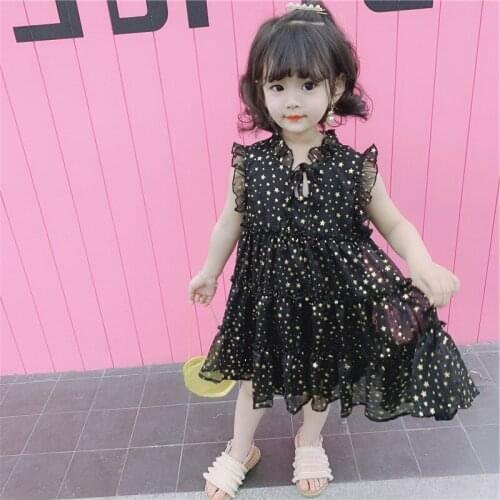 Summer new trend girls sleeveless bronzing star organza dress toddler girl clothes