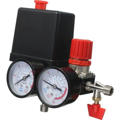 New Arrival Air Compressor Pressure Valve Switch Manifold Relief Regulator Gauges 180PSI 240V 45x75x80mm Promotion Price