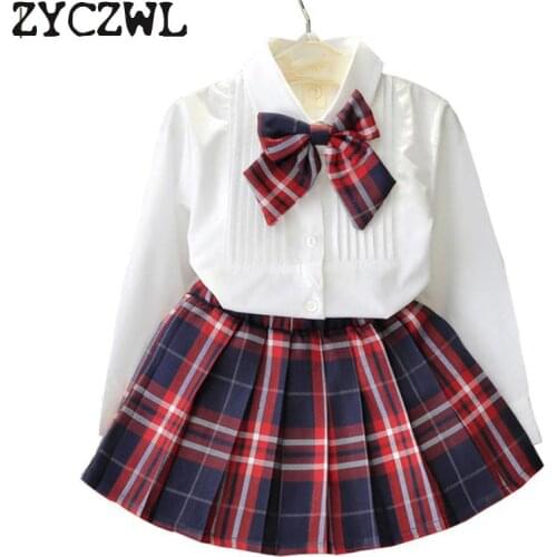 Autumn Kids Baby Girl Clothes Long Sleeve T-shirt+grid Skirt +bowknot Casual 3pcs Suits Student Girls' Clothing Sets