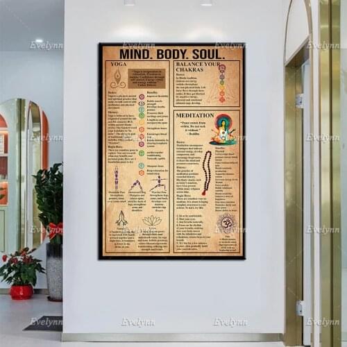 Yoga Poster - Mind Boday Soul, Balance Your Chakras Art Print, Meditation Wall Art Canvas, Yoga Studio Decor,Home Decor Gift