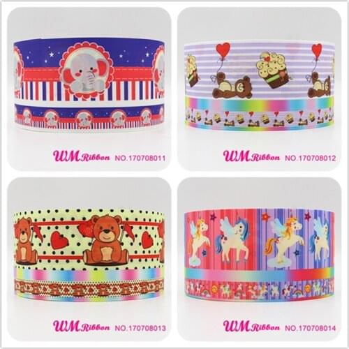 Q&N ribbon 3inch 75mm bear elephant cartoon printed grosgrain ribbon webbing 50yards/roll for hair bows headband free shipping