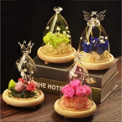 Different Top Glass Dome Vase Home Decoration Glass Cover with Three Legs Log Base Wedding Friend Favor Gift Glass Cover