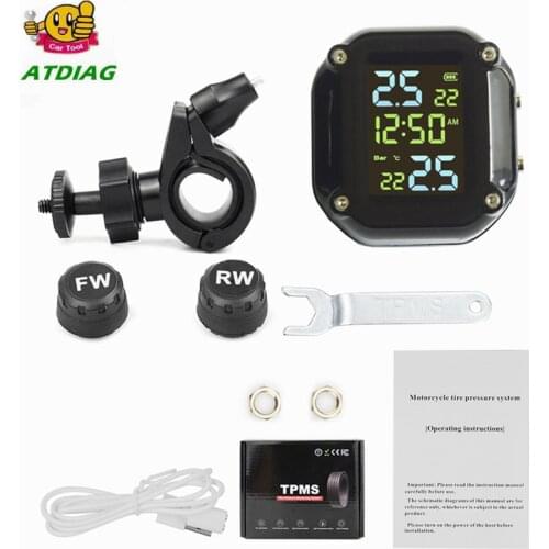 With Time USB Charging Motorcycle TPMS Motor Tire Pressure Tyre Temperature Monitoring Alarm System with 2 External Sensors
