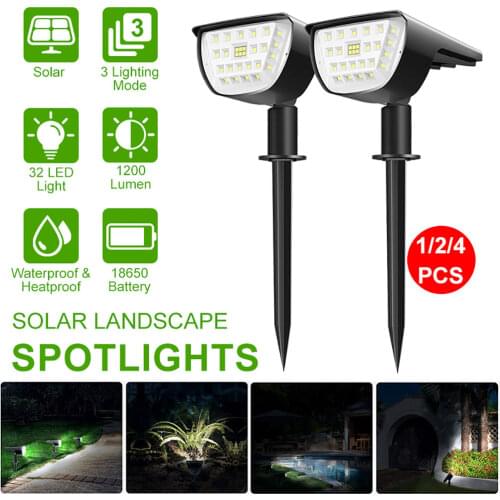32 LED Upgraded Solar Lights Landscape Spotlights 2-in-1 IP67 Waterproof Bright 3 Mode Solar Powered Wireless Outdoor Lawn Light