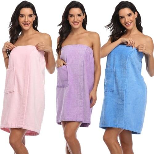 Witbuy Velcro Wearable Bath Towel Pure Cotton Towels With Pockets Soft And Absorbent Autumn Home Bathroom Mini Women Bathrobe