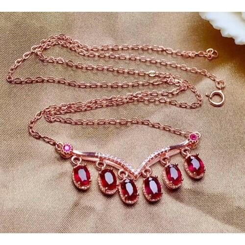 Shilovem Natural New Burning Pigeon Blood Ruby Gemstone pendants Women Real 925 Sterling Silver Fine new 4*6mm mz0406877agh