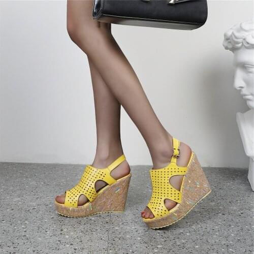 2021 New Summer Platform Wedges Sandals Women Fashion High Heels Female buckle Hollow Summer Shoes Sandalies mujer Size 34-43