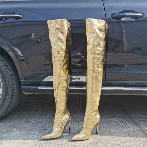 Arden Furtado 2020 Fashion Womens Shoes Winter gold Elegant Ladies Gold Boots Over The Knee High Boots big 45 new