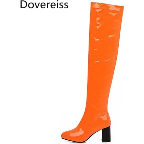 Dovereiss Fashion Female boots Winter new Pointed Toe Chunky heels sexy Elegant Zipper Over the knee boots new big size 43