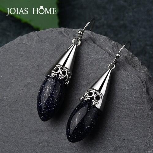 JoiasHome Vintage 925 Sterling Silver Earrings For Charm Lady With Black Gemstones Female Wedding Party Wholesale Gift