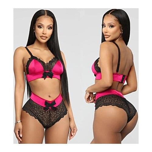Women Ladies Lace Nightwear Sleeping Lingerie See-Through Floral Fall New Fashion Bowknot Sling Bra Sexy Briefs Sets