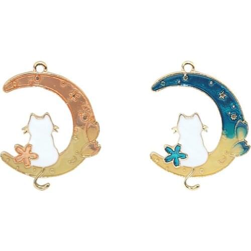 10pcs cat moon Enamel Charms Craft Metal Pandent Keychain DIY Jewelry Making Zinc Alloy