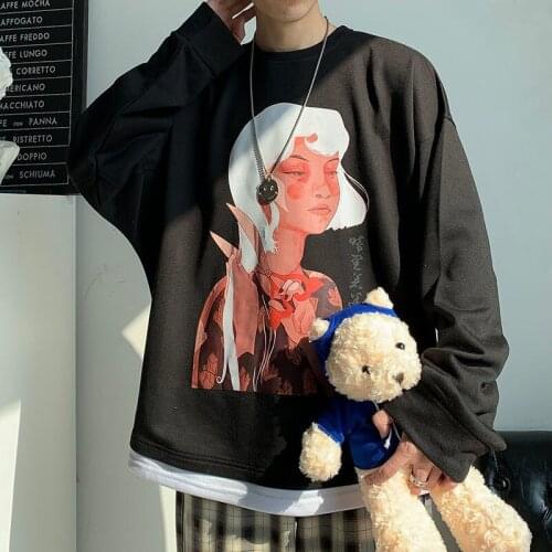 2021 Mens Round Neck Pullover Figure Printing Hoodies Cotton Casual Sweatshirts Fashion Trend Clothes Coats Plus Size S-4XL