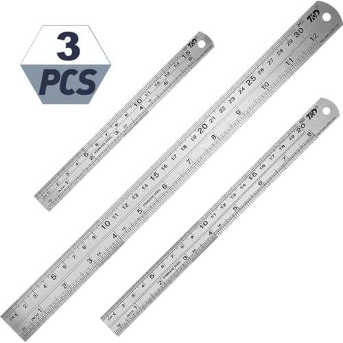 3Pcs Steel Ruler Drawing Tool Accessory 15/20/30cm Stainless Steel Metal Straight Ruler Metric Rule Precision Measuring Tool